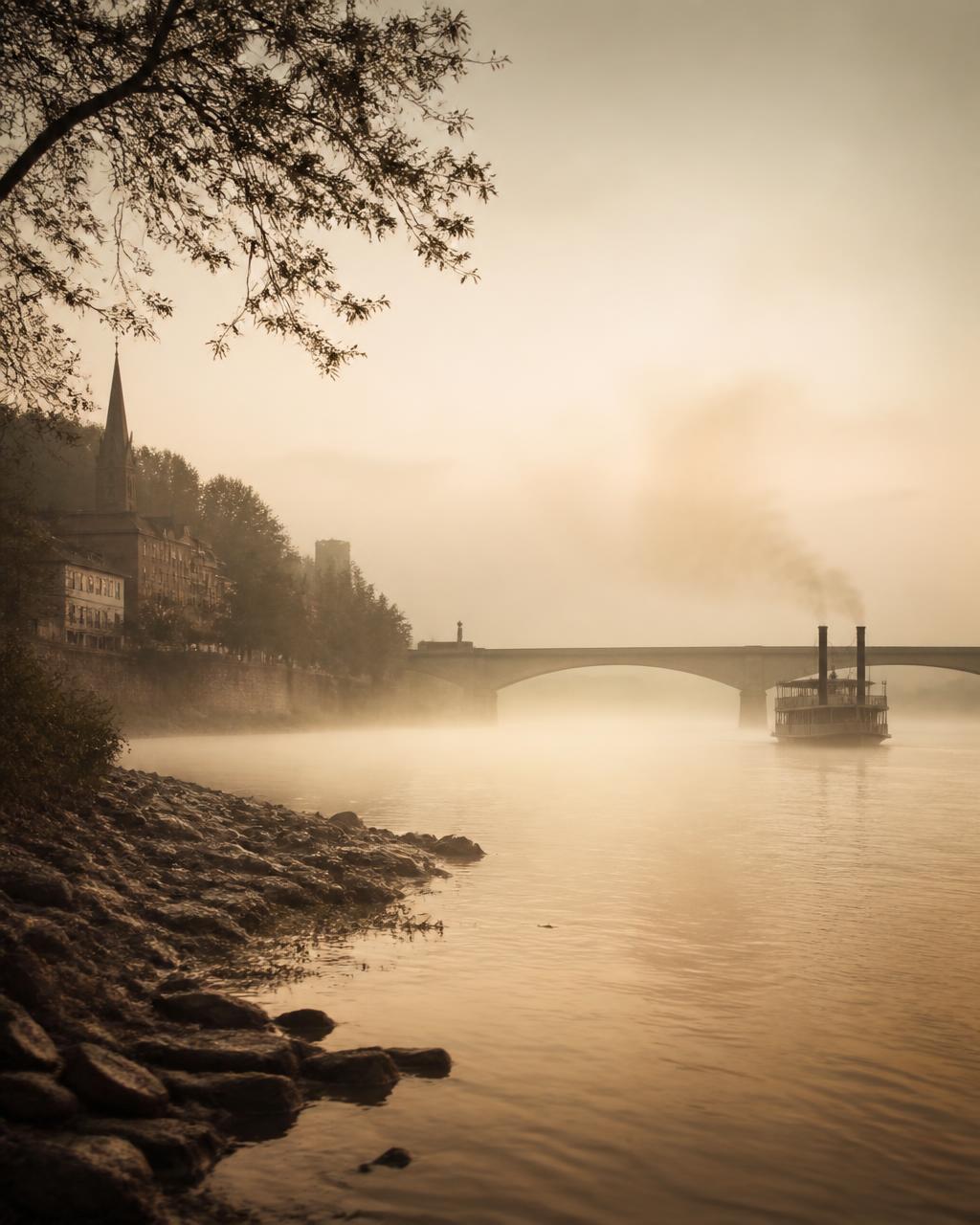 Morning mist over the Potomac River where James Rumsey ran the first steamboat