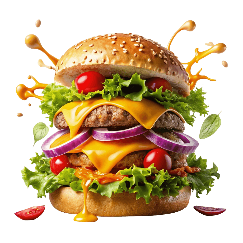Double smash burger with lettuce, tomato, red onion and melted cheddar from the Rumsey Tavern menu