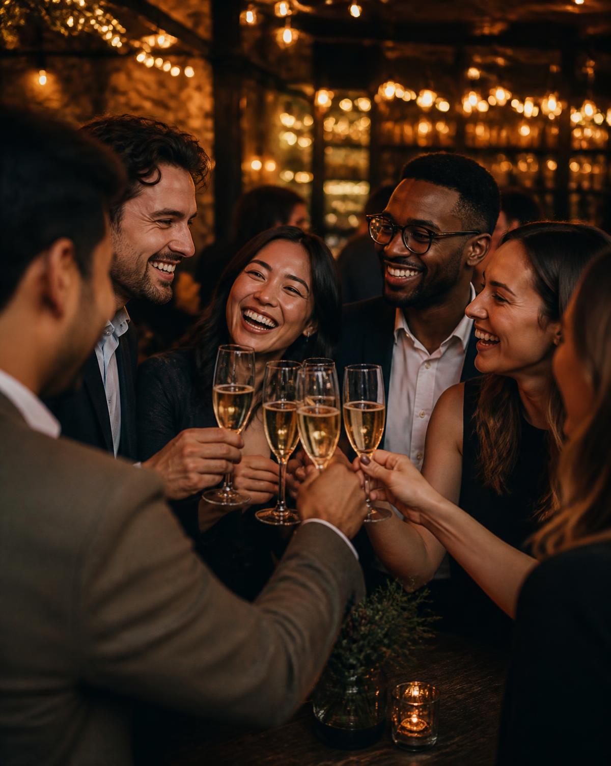 Guests raising glasses at a private celebration